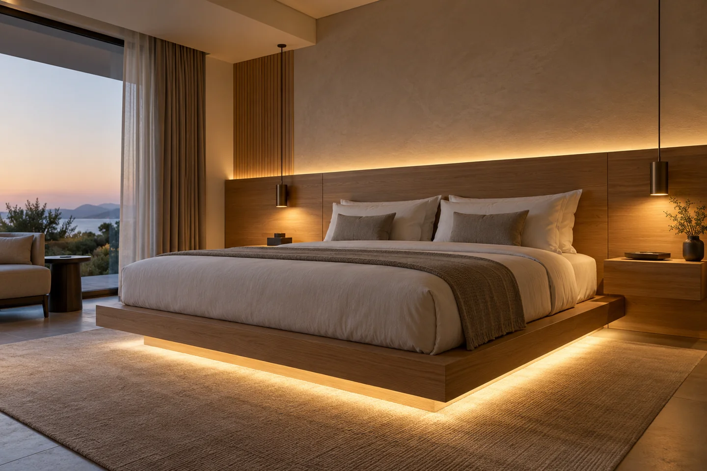 headboard floating bed lighting application illustration