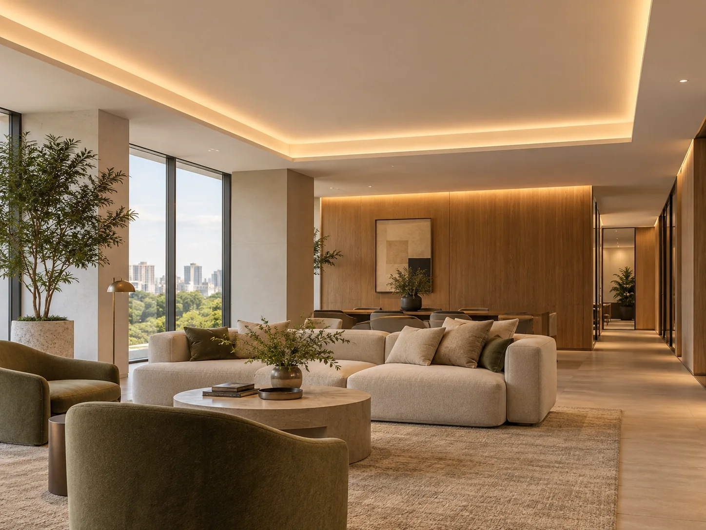Warm linear LED lighting in an architectural interior