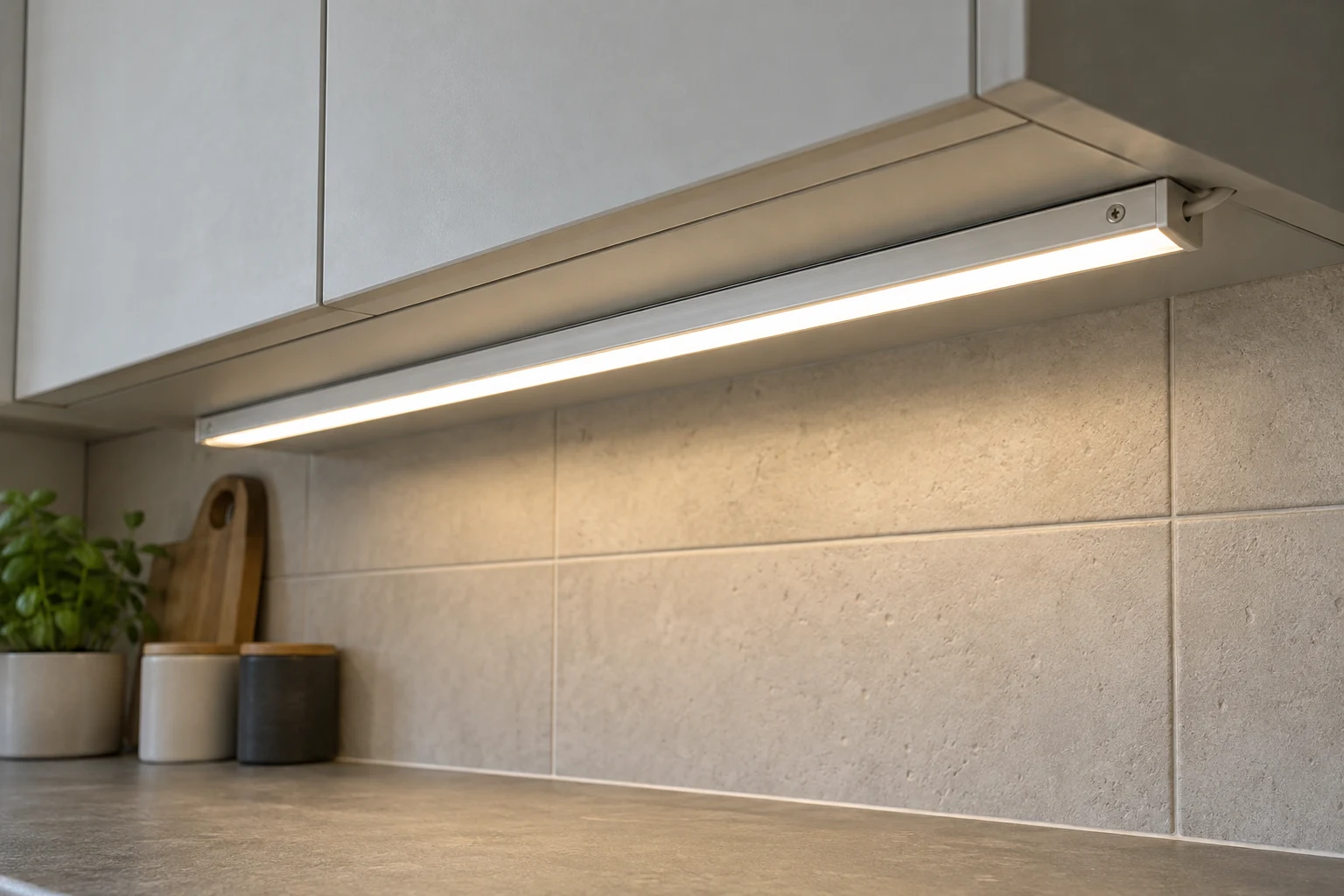 Plan under-cabinet strip placement illustration